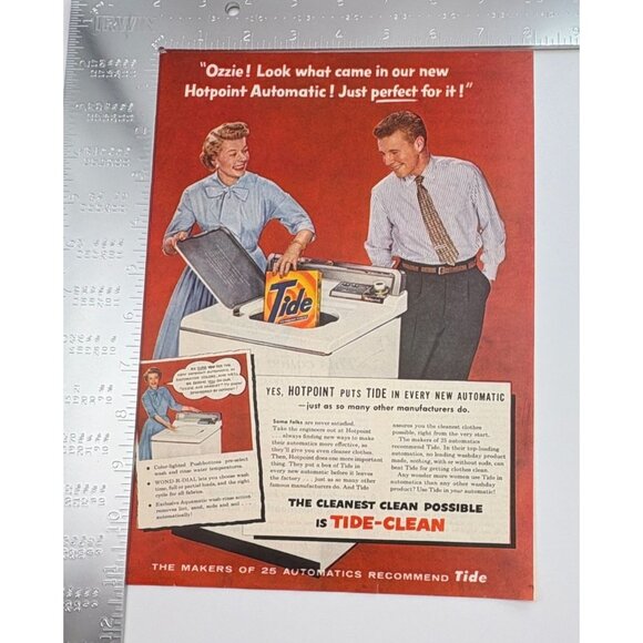 Tide Laundry Detergent Vintage Print Ad 1950s Hotpoint Automatic Washer - Picture 3 of 6